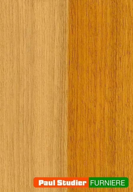Furnierbild Iroko – Das Kernholz ist hellbraun, ähnlich dem Eiche- und dem Teakfurnier