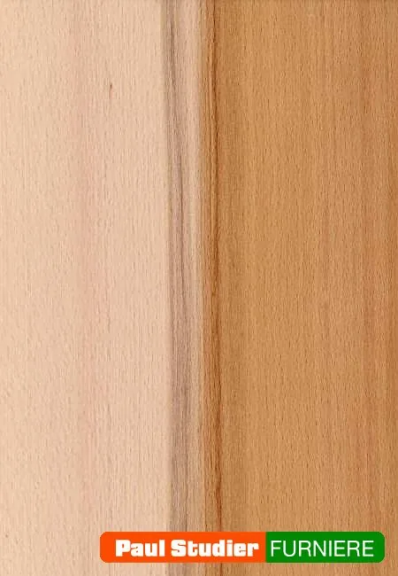 Furnierbild Buche (Kernbuche, ungedämpft) – Rötlicher Grundton